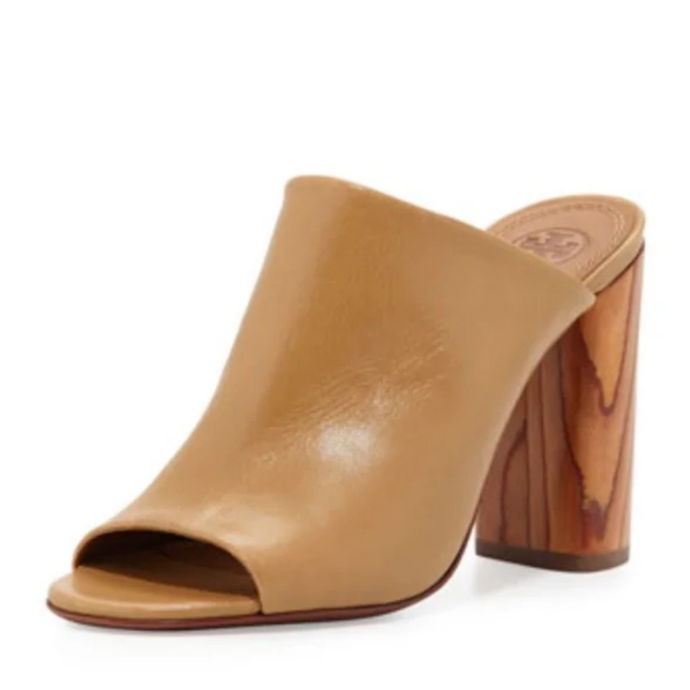 Tory Burch Raya tumbled leather sand /camel tan slide mules women's